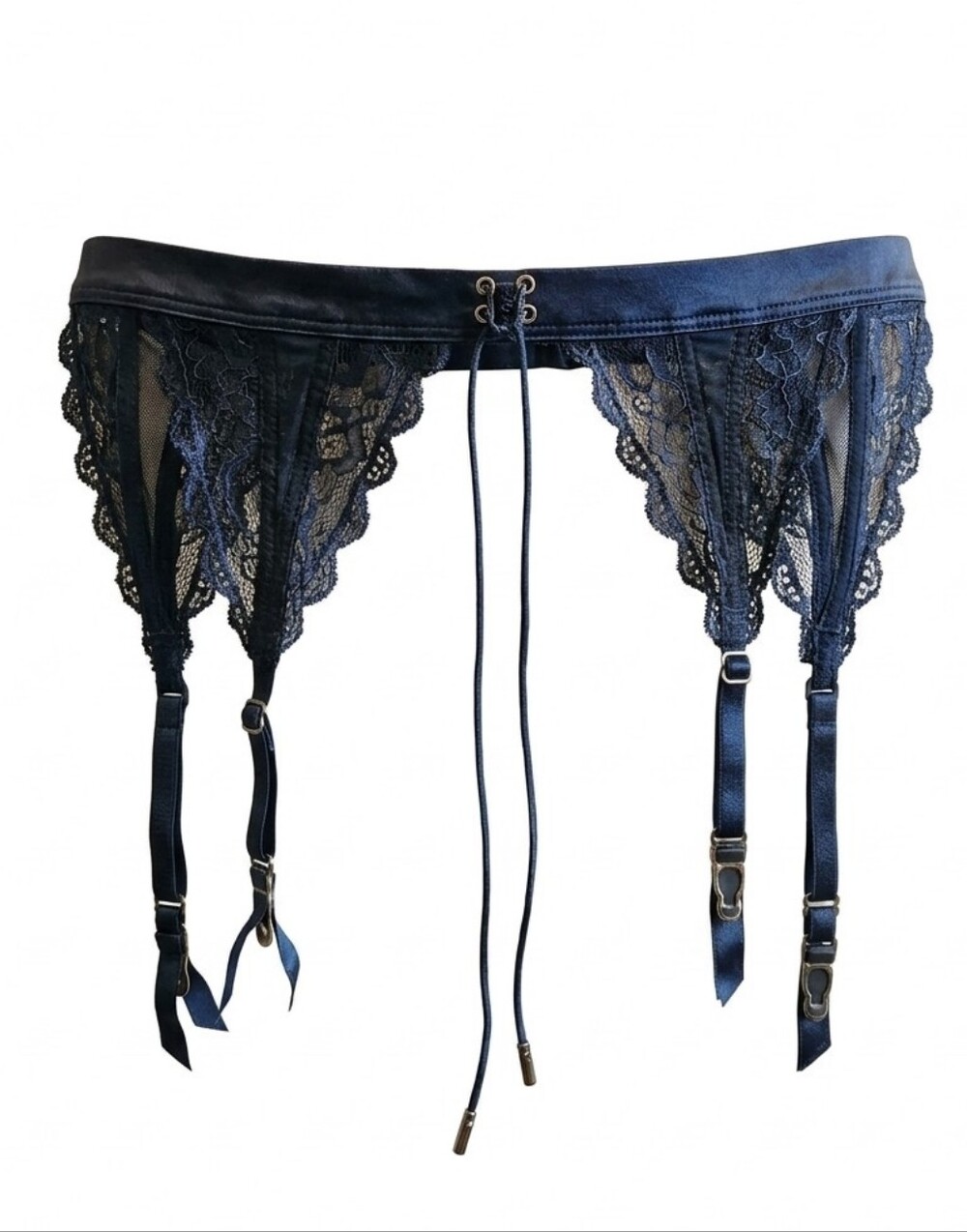 Victoria's Secret Black Lace Garter Belt with Satin Waist